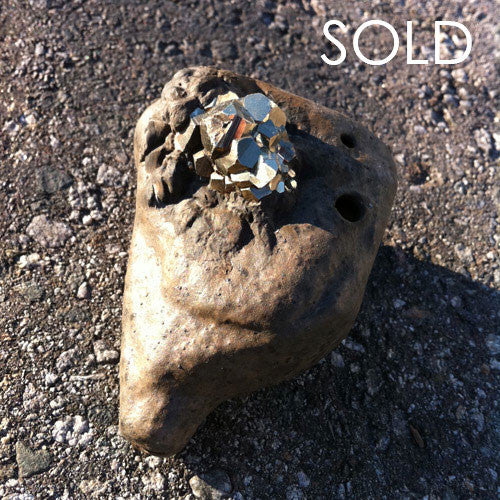 Crystal Pyrite on Stoneware Ocarina SOLD