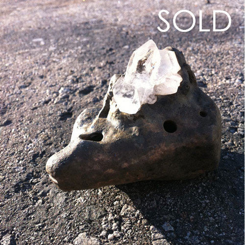 Crystal Quartz on Stoneware Ocarina SOLD