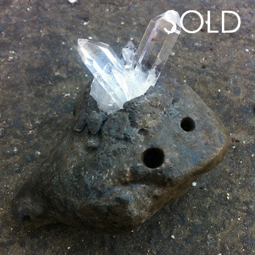 Crystal Quartz on Stoneware Ocarina SOLD