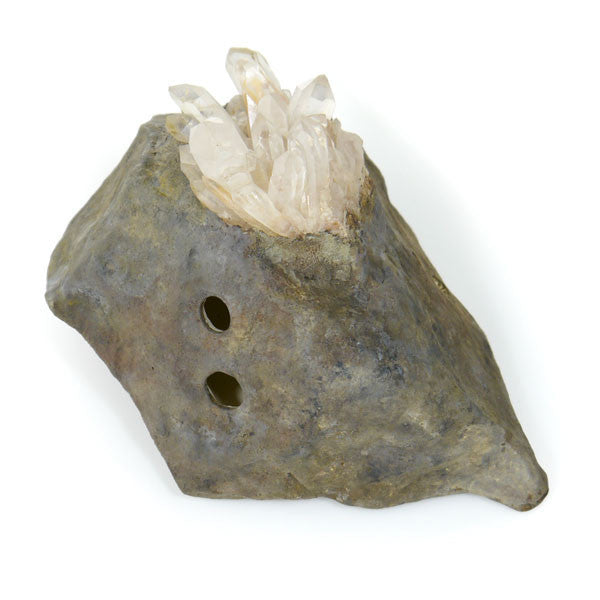 Crystal Quartz on Stoneware Bass Ocarina SOLD